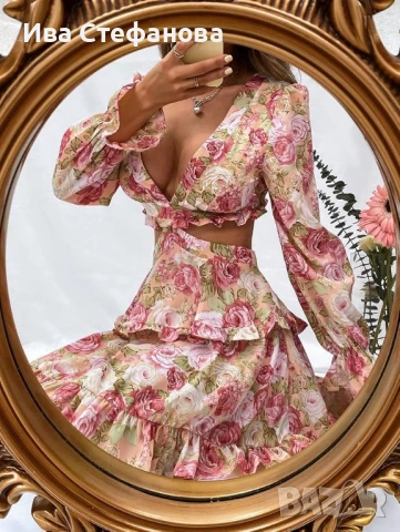 Нова разкошна елегантна рокля флорален принт цветя рязана в талията , снимка 5 - Рокли - 49380226