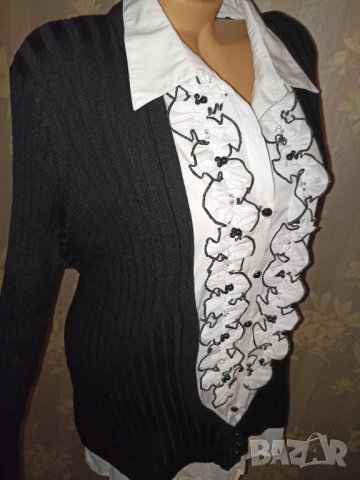 Laura Kent- XL-Ефектна дълга риза с жабо +  дълга жилетка - 2 в 1, снимка 4 - Жилетки - 39678186