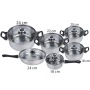 Комплект готварски съдове от инокс 12 части: 5 тенджери, тиган и стъклени капаци (16-24 см), снимка 5