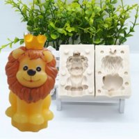 3D Лъв с корона  2 части силиконов молд форма за фондан украса торта декорация, снимка 1 - Форми - 32830432