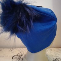 Синя шапка Сини пайети , снимка 3 - Шапки - 38657443