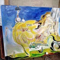 Ръчно рисувана картина от Симеон Пройчев по мотиви от Салвадор Дали- "Le grand masturbador", снимка 3 - Картини - 34623445