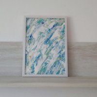 Абстрактна картина лалета, цветя пъстра 22 X 30см, бяло синьо тюркоаз, снимка 5 - Картини - 34626925