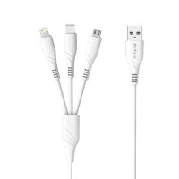 Кабел за зареждане 3 в 1, Micro USB, Lightning, Type-C, 1.0m DeTech DE-C40,, снимка 1 - USB кабели - 40866164