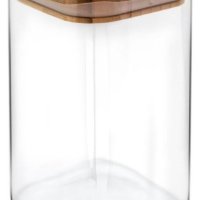 Квадратен стъклен буркан с дървена капачка, различни размери, снимка 1 - Кутии за храна - 43425148