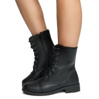 Черни дамски кожени обувки тип  кубинка, снимка 3 - Дамски боти - 40561216
