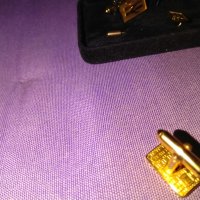 Tie Rack plated -маркови позлатени ръкавели бутонели копчета за риза и игли два броя за вратовързка , снимка 6 - Сватбени аксесоари - 38382046