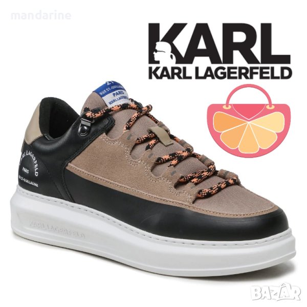 KARL LAGERFELD № 42 🍊 Мъжки кожени спортни обувки "BLACK & BEIGE" нови с кутия, снимка 1