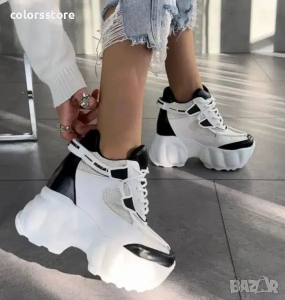 Кецове на платформа - бяло с черно - PA300, снимка 1