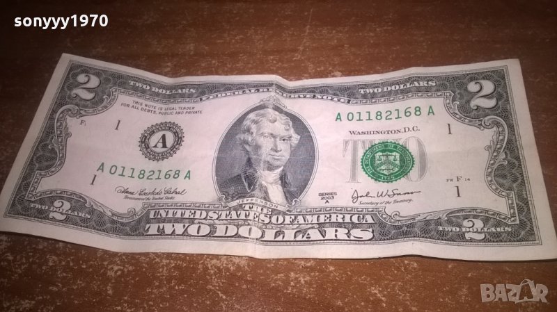 2 ДОЛАРА-РЯДКА КОЛЕКЦИОНЕРСКА БАНКНОТА, снимка 1