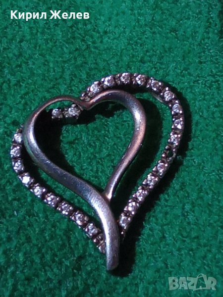 ДВЕ СЪРЦА в ЕДНО - СРЕБЪРЕН СКЪПОЦЕНЕН АРТ ЛЮБОВЕН МЕДАЛЬОН с ФАСЕТИРАНИ ЦИРКОНИ 27541, снимка 1