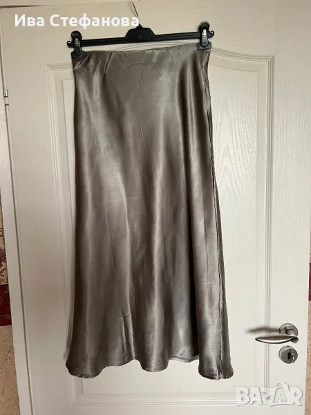 Нова дълга маслено зелена течно злато  елегантна пола тип русалка сатен сатенена, снимка 1