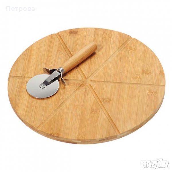 Дъска за пица-32 см./Бамбукова дъска за пица с нож, снимка 1