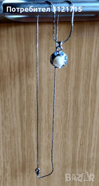 💎Нежно колие с красива бяла перла и лазурни кристалчета 🚚, снимка 1