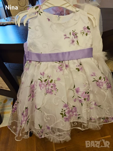 Официална бебешка рокля бяло и лилаво за кръщене, рожден ден размер 80-86, снимка 1