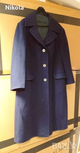 Синьо  дамско палто - вълнено с копчета, снимка 1
