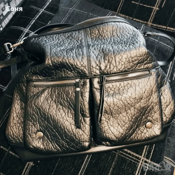 Дамска чанта черна тип торба с дълга и къса дръжка, снимка 1