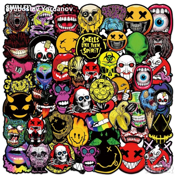 Водоустойчиви стикери-50х бр Graffiti,Skull,Sceletons/Графити,Черепи(PS5,каски,мотори,коли,тротинет), снимка 1