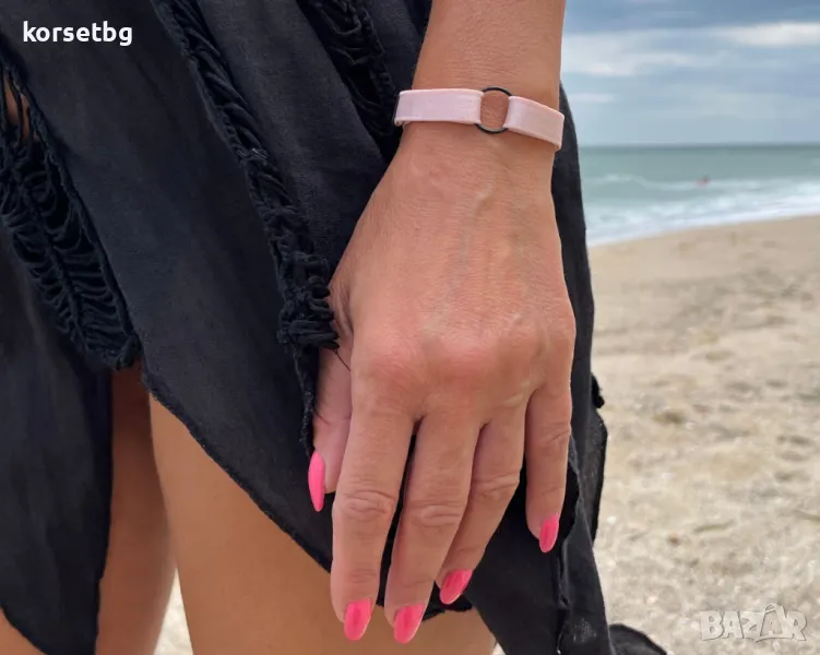 Ръчно изработена розова гривна от сатенен еластан 8549, снимка 1