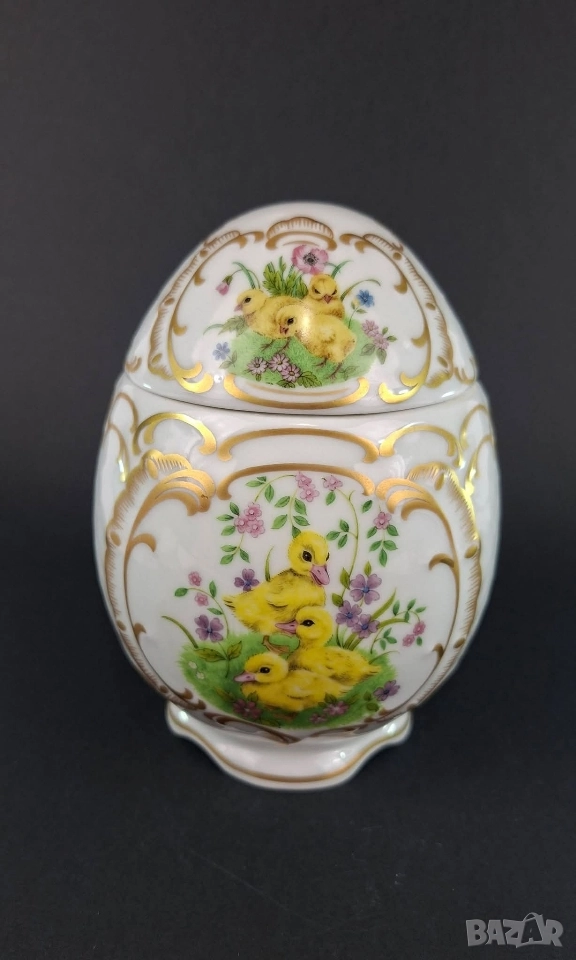 Порцеланово яйце с великденска декорация - Lindner, снимка 1