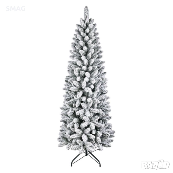 Коледна елха Slim зелена със заснежена корона - 210см_1227392, снимка 1