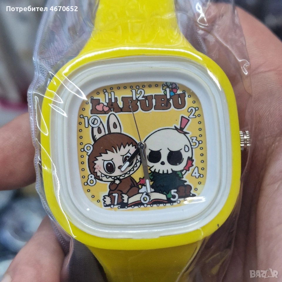Детски часовник LABUBU – жълт с два героя, снимка 1