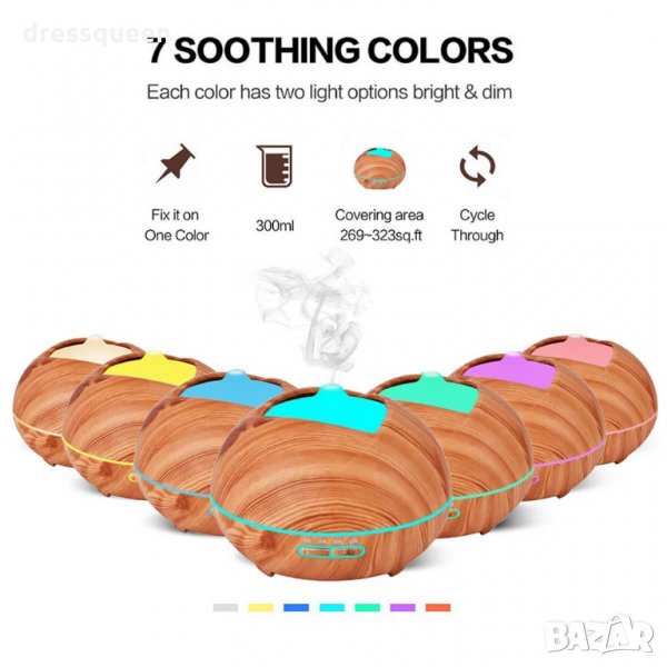 25874 Дифузер за ароматерапия с етерични масла и LED светлини, снимка 1