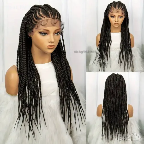 Черна лейс фронт перука с дантела на плитки рибена кост, снимка 1