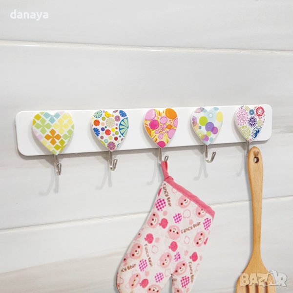 1854 Лепяща закачалка Сърца, 5 куки, снимка 1