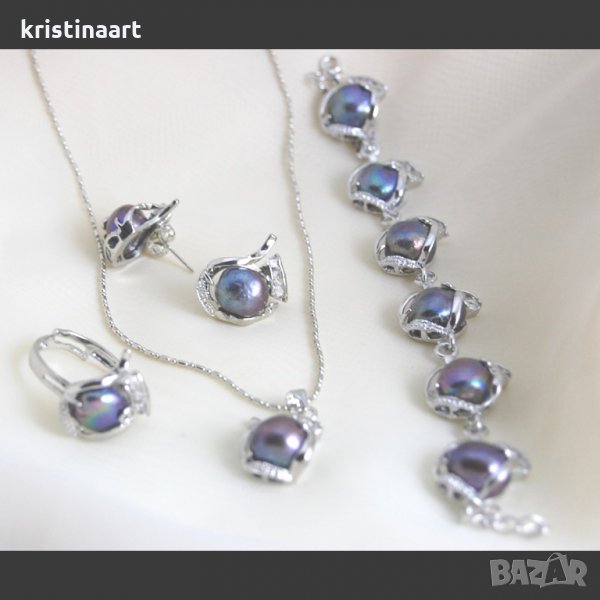 Комплект от пет части черни перли*Елза 1*, снимка 1