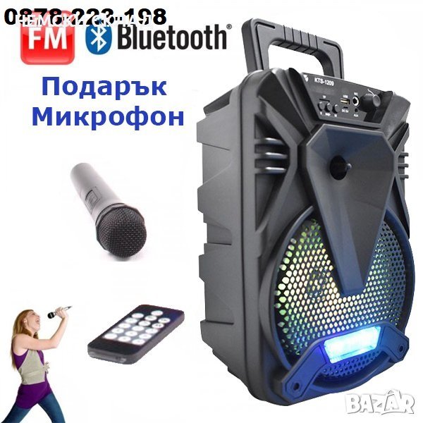 Караоке тонколона KTS 1209 с безжично свързване и микрофон 8" инча, снимка 1