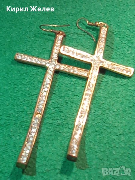 СТИЛНИ КРАСИВИ ЗЛАТИСТИ с ФАСЕТИРАНИ КРИСТАЛИ АРТ ОБЕЦИ КРЪСТООБРАЗНИ 27489, снимка 1