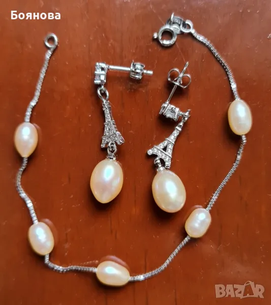 Комплект от естествени перли и сребро , снимка 1