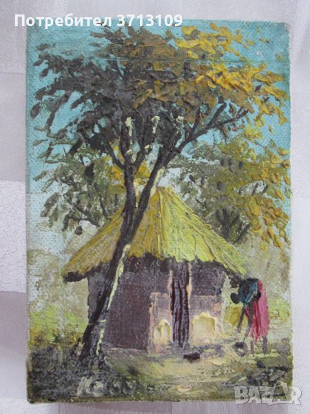 Картина миниатюра масло, платно, подпис, снимка 1