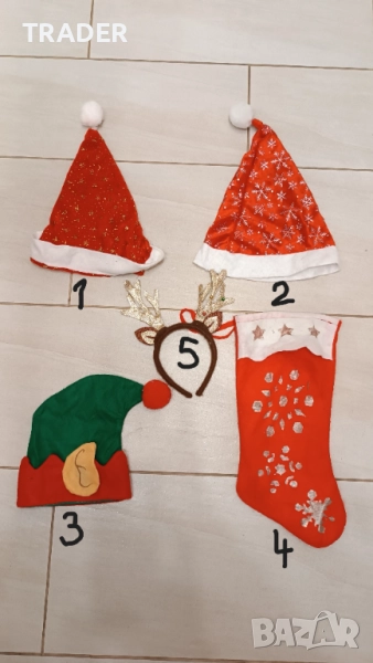 Коледни шапки чорапи диадема Коледа, снимка 1