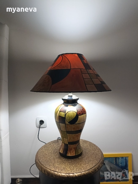 Vintage, настолна лампа с абстрактен  арт дизайн в топли цветове.  , снимка 1
