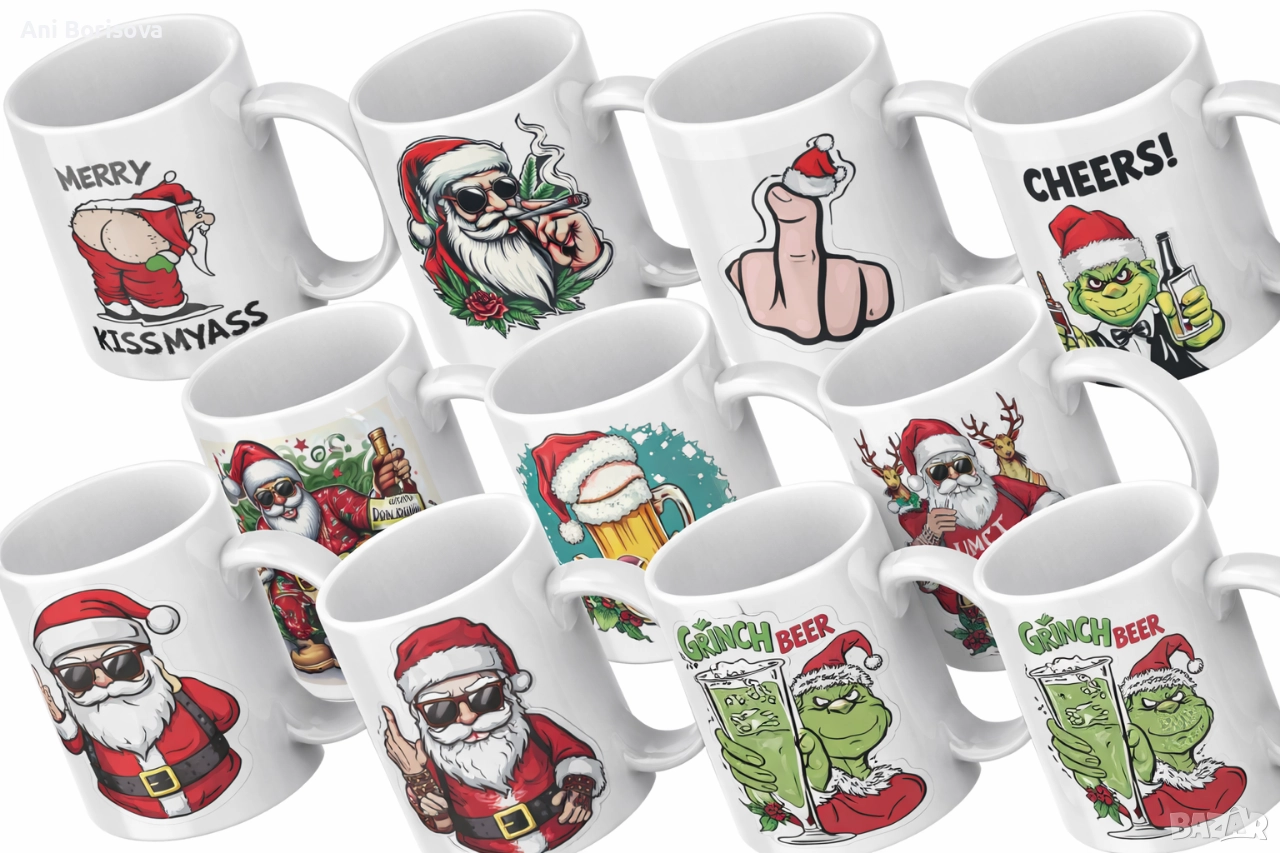 Коледни чаши | Гринч & Забавен Дядо Коледа, снимка 1