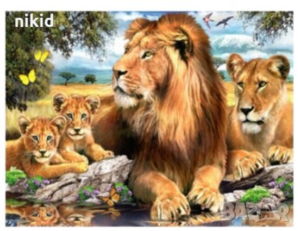 Лъвове семейство лъв 5D диамантен гоблен картина мозайка за направа по схема с камъчета, снимка 1