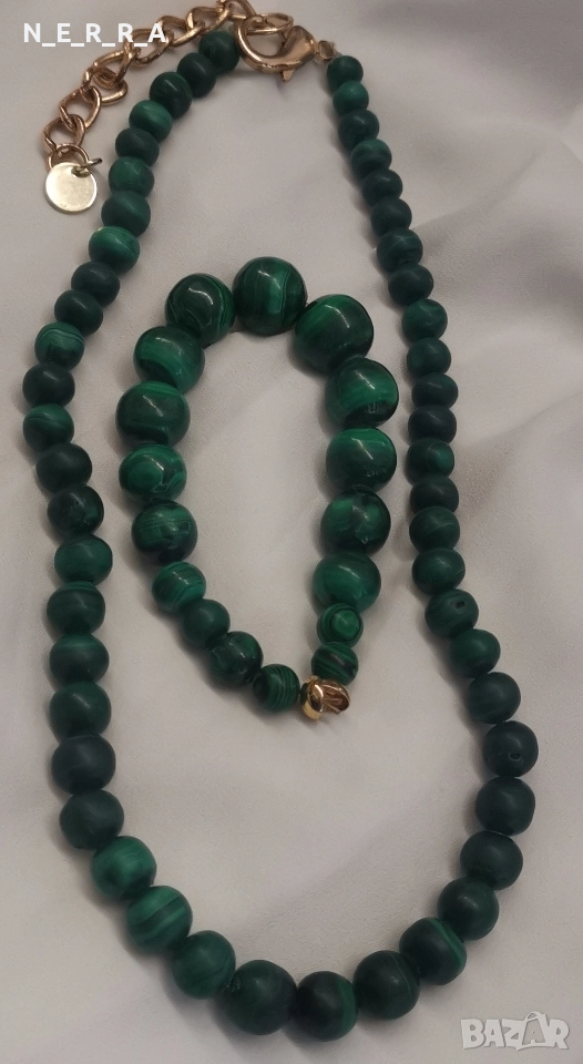 Комплект от естествен малахит, снимка 1