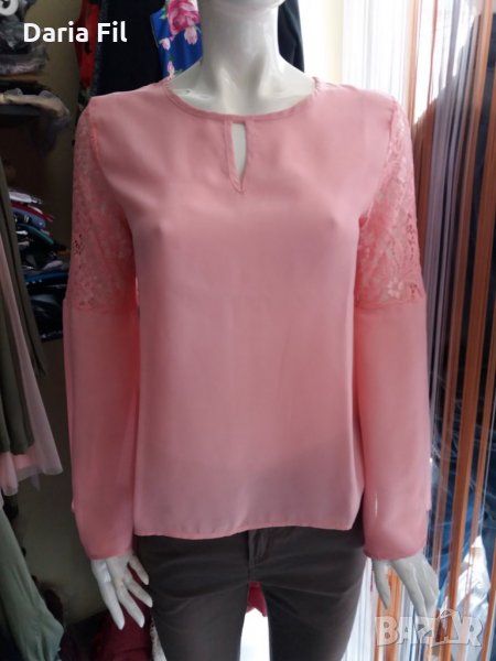 РАЗПРОДАЖБА -20% Розова риза/блуза с дантела на ръкавите , снимка 1