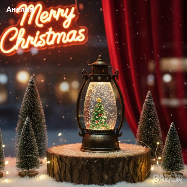 Ретро LED коледен фенер с падащ сняг – магическа светлина и празничен уют, снимка 1