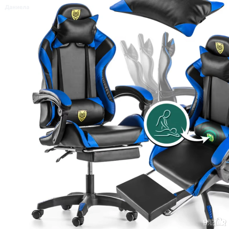 copy of Геймърски стол с регулируема височина, лумбална възглавница и метална основа, снимка 1