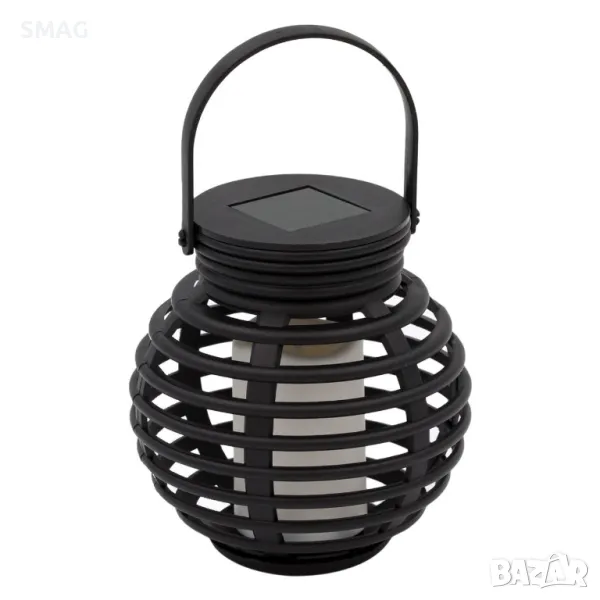 Соларен LED фенер лампа с пламък Пластмасов кръгъл черен Ø11x11см S_1193285, снимка 1