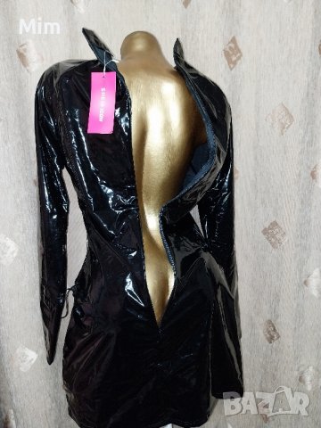  L Черна  рокля от лак / винил /, снимка 7 - Рокли - 43120476