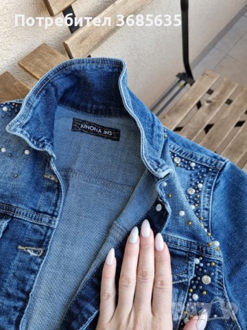 НОВО Дънкено яке с камъни и перли, снимка 2 - Якета - 40595938