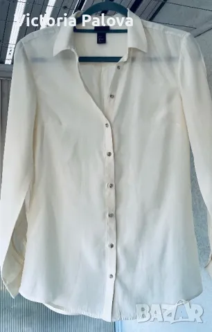 Копринена риза H&M екрю, снимка 11 - Ризи - 47873653