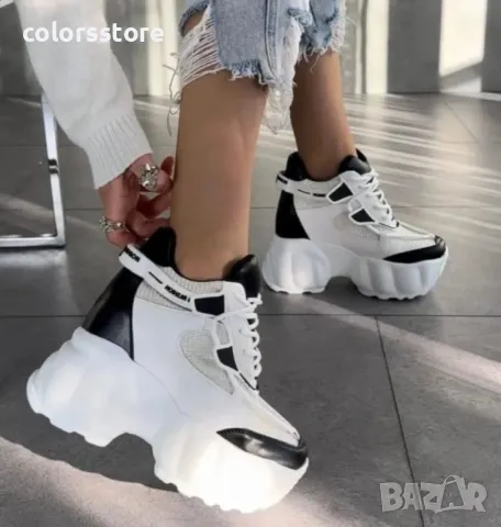 Кецове на платформа - бяло с черно - PA300