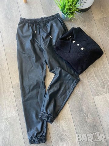 Дамски кожен панталон с връзки в черен цвят, снимка 7 - Панталони - 43524463