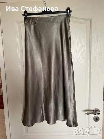 Нова дълга маслено зелена течно злато  елегантна пола тип русалка сатен сатенена