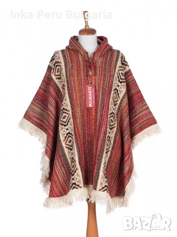 Автентичнo еквадорско унисекс пончо, 100% вълна, оранжево-червено, снимка 6 - Блузи с дълъг ръкав и пуловери - 40189932